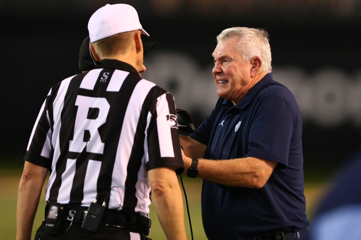 Mack Brown hasn't had to argue penalties with officials often this season.